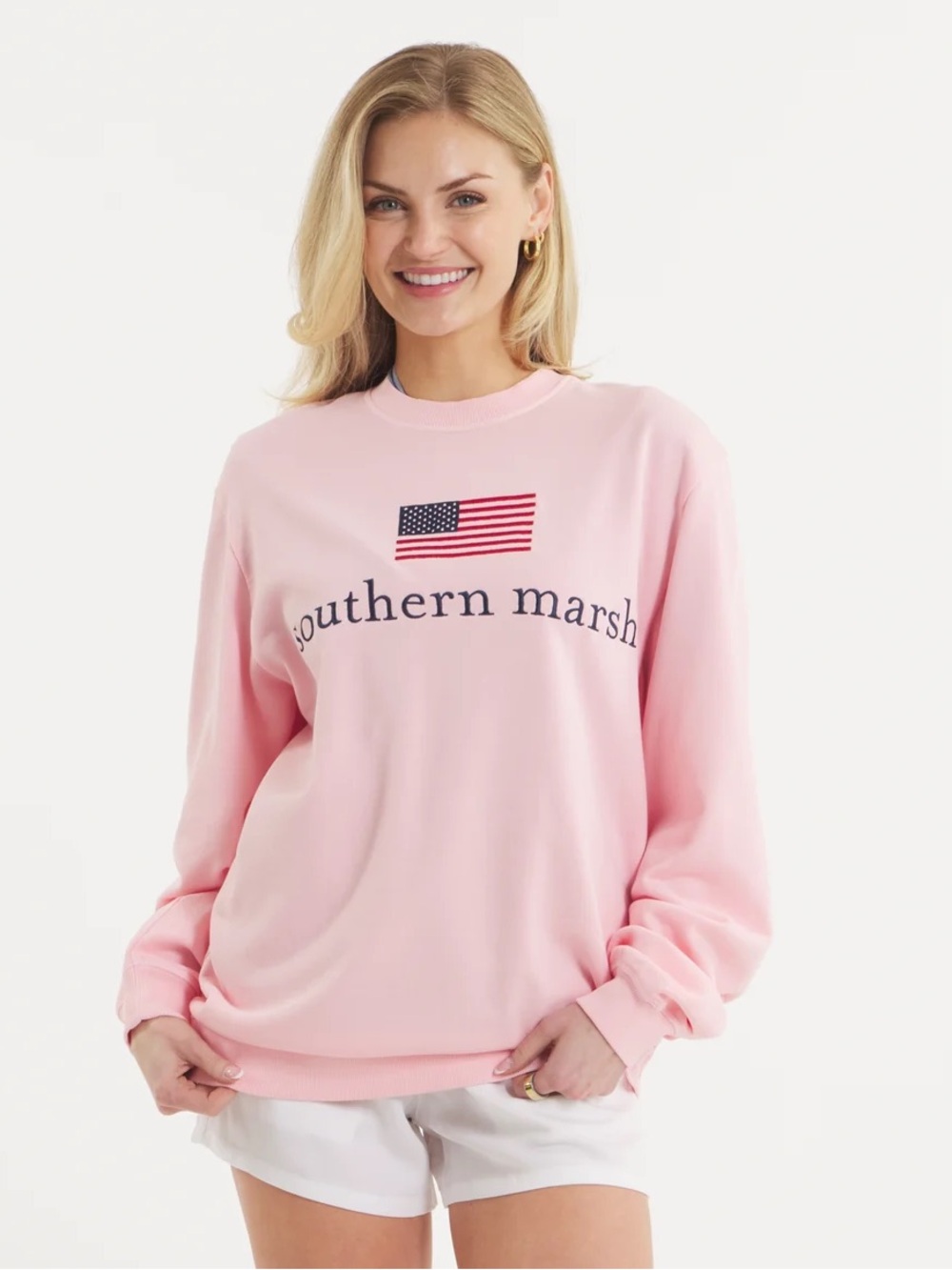 Southern Marsh SEAWASH™ Sweatshirt - American Flag in Camelia